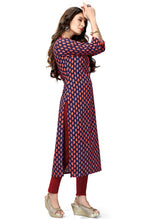 Load image into Gallery viewer, Navy Blue And Beige Pure Cambric Cotton Jaipuri Printed Kurti