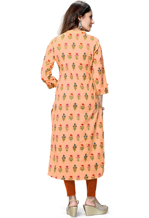 Peach Pure Cambric Cotton Jaipuri Printed Kurti