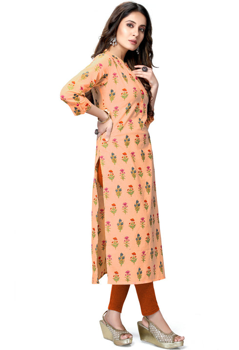Peach Pure Cambric Cotton Jaipuri Printed Kurti