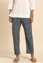 Load image into Gallery viewer, Navy Blue &amp; White Pure Cotton Regular Fit Trouser Pant