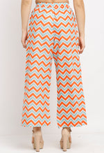 Load image into Gallery viewer, Orange &amp; Green Pure Cotton Zigzag Striped Printed Pallazo Pant