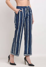 Load image into Gallery viewer, Blue Pure Cotton Striped Indigo Opaque Pallazo Pant