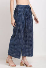 Load image into Gallery viewer, Blue &amp; White Pure Cotton Polka Dot Opaque Flaired Pallazzo Pant
