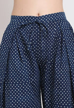 Load image into Gallery viewer, Blue &amp; White Pure Cotton Polka Dot Opaque Flaired Pallazzo Pant
