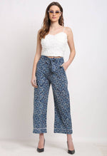 Load image into Gallery viewer, Blue Pure Cotton Geometric Indigo Opaque Pallazzo Pant
