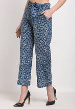 Load image into Gallery viewer, Blue Pure Cotton Geometric Indigo Opaque Pallazzo Pant
