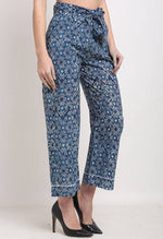 Load image into Gallery viewer, Blue Pure Cotton Geometric Indigo Opaque Pallazzo Pant
