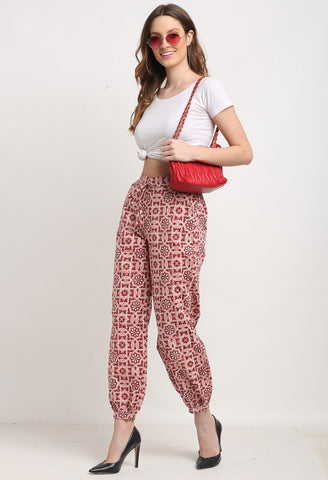 Pink & Maroon Pure Cotton Geometric Opaque Harem Pant