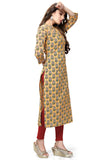 Yellow Pure Cambric Cotton Jaipuri Printed Kurti