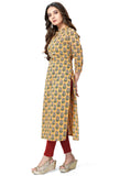 Yellow Pure Cambric Cotton Jaipuri Printed Kurti