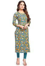 Load image into Gallery viewer, Teal And Yellow Pure Cambric Cotton Jaipuri Printed Kurti
