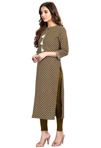 Dark Brown And Beige Pure Cambric Cotton Jaipuri Printed Kurti