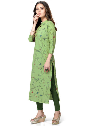 Green Pure Cambric Cotton Jaipuri Printed Kurti