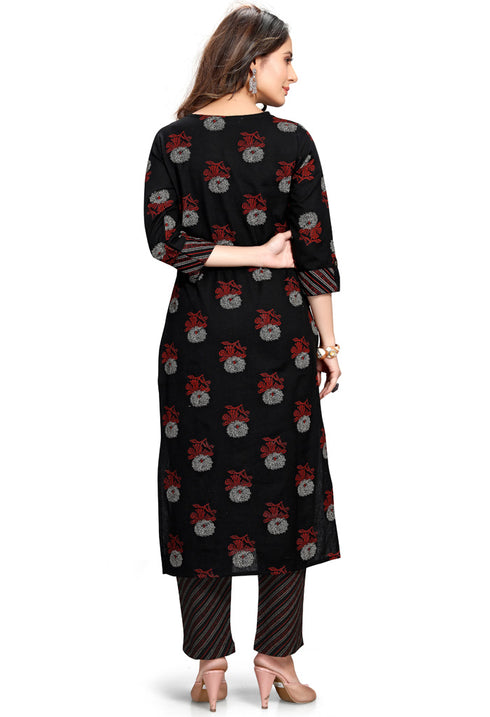 Black Pure Cambric Cotton Jaipuri Printed Kurta With Palazzo