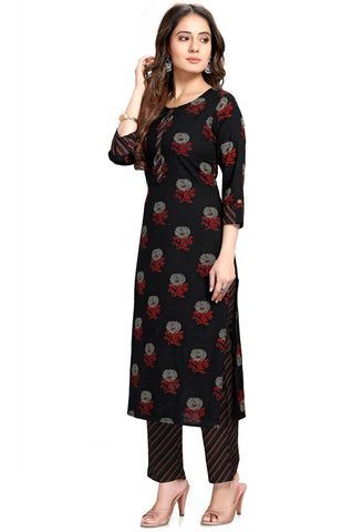 Black Pure Cambric Cotton Jaipuri Printed Kurta With Palazzo