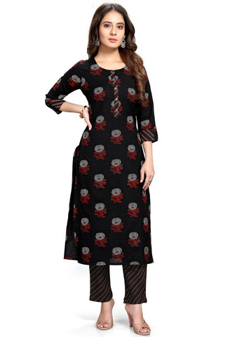 Black Pure Cambric Cotton Jaipuri Printed Kurta With Palazzo