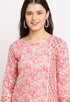 Pink Pure Cambric Cotton Jaipuri Printed Front Slit Kurti With Palazzo