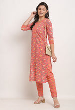 Load image into Gallery viewer, Pink Pure Cambric Cotton Jaipuri Printed Front Slit Kurti With Palazzo