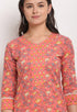 Pink Pure Cambric Cotton Jaipuri Printed Front Slit Kurti With Palazzo