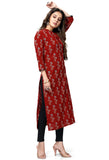 Maroon Pure Cambric Cotton Jaipuri Printed Kurti