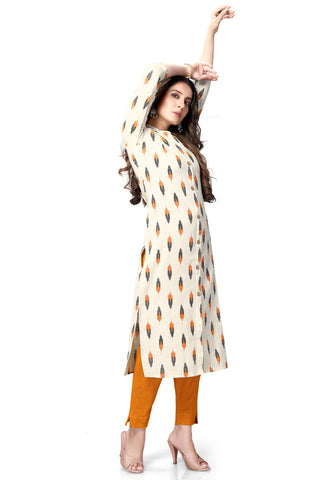 Off-White Pure Cambric Cotton Jaipuri Printed Kurti