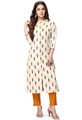 Off-White Pure Cambric Cotton Jaipuri Printed Kurti