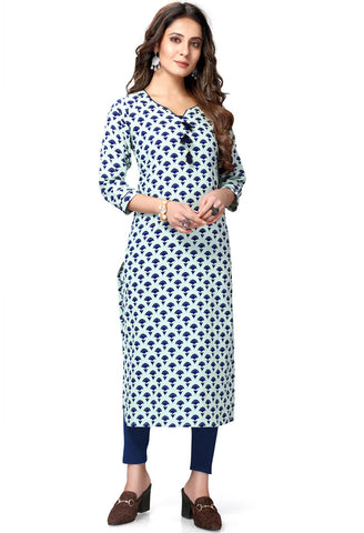 Off-White Pure Cambric Cotton Jaipuri Printed Kurti