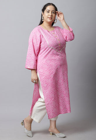 Pure Cambric Cotton Jaipuri Bandhani Printed Plus Size Kurti