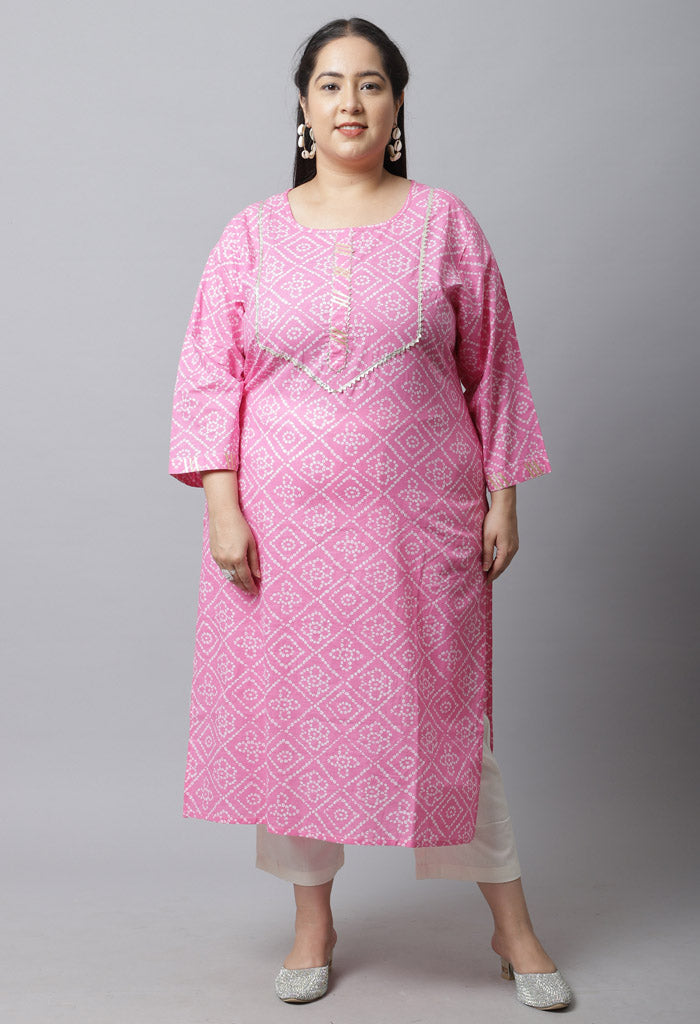 Pure Cambric Cotton Jaipuri Bandhani Printed Plus Size Kurti