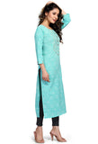 Sky Blue Pure Cambric Cotton Jaipuri Printed Kurti