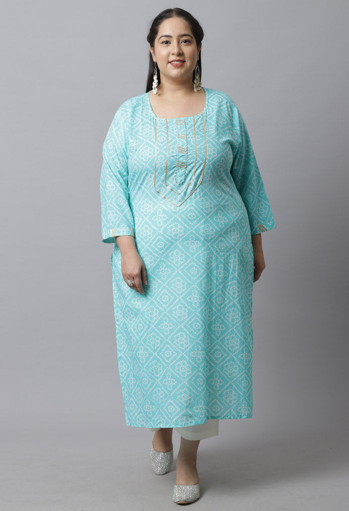 Pure Cambric Cotton Jaipuri Bandhani Printed Plus Size Kurti