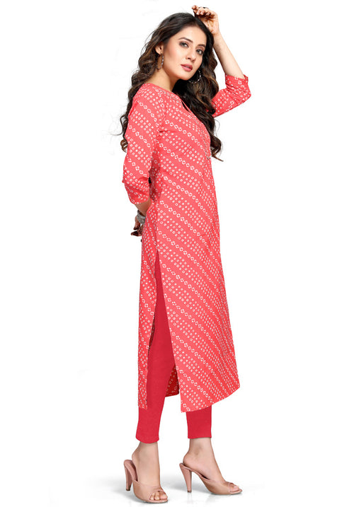Red Pure Cambric Cotton Jaipuri Printed Kurti