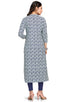 White And Blue Pure Cambric Cotton Jaipuri Printed Kurti