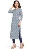 White And Blue Pure Cambric Cotton Jaipuri Printed Kurti