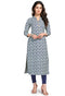 White And Blue Pure Cambric Cotton Jaipuri Printed Kurti