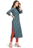 Blue Pure Cambric Cotton Jaipuri Printed Kurti