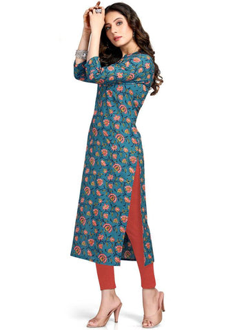 Blue Pure Cambric Cotton Jaipuri Printed Kurti