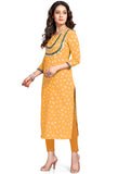 Yellow Pure Cambric Cotton Jaipuri Printed Kurti