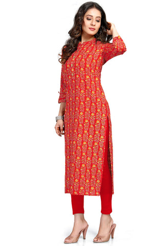 Red Pure Cambric Cotton Printed Kurti