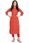 Red Pure Cambric Cotton Printed Kurti