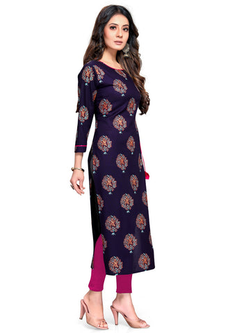 Navy Blue Rayon Printed Kurti