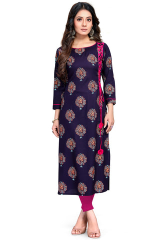 Navy Blue Rayon Printed Kurti