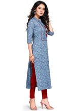 Load image into Gallery viewer, Blue Pure Cambric Cotton Jaipuri Printed Kurti