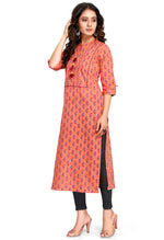 Load image into Gallery viewer, Orange Pure Cambric Cotton Jaipuri Printed Kurti