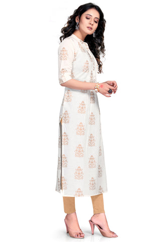 White Pure Cambric Cotton Jaipuri Printed Kurti