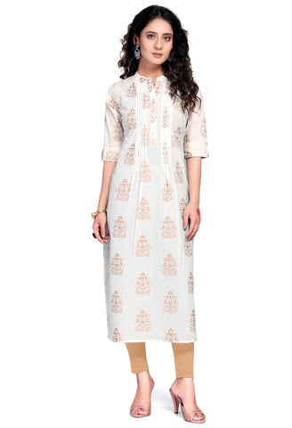 White Pure Cambric Cotton Jaipuri Printed Kurti