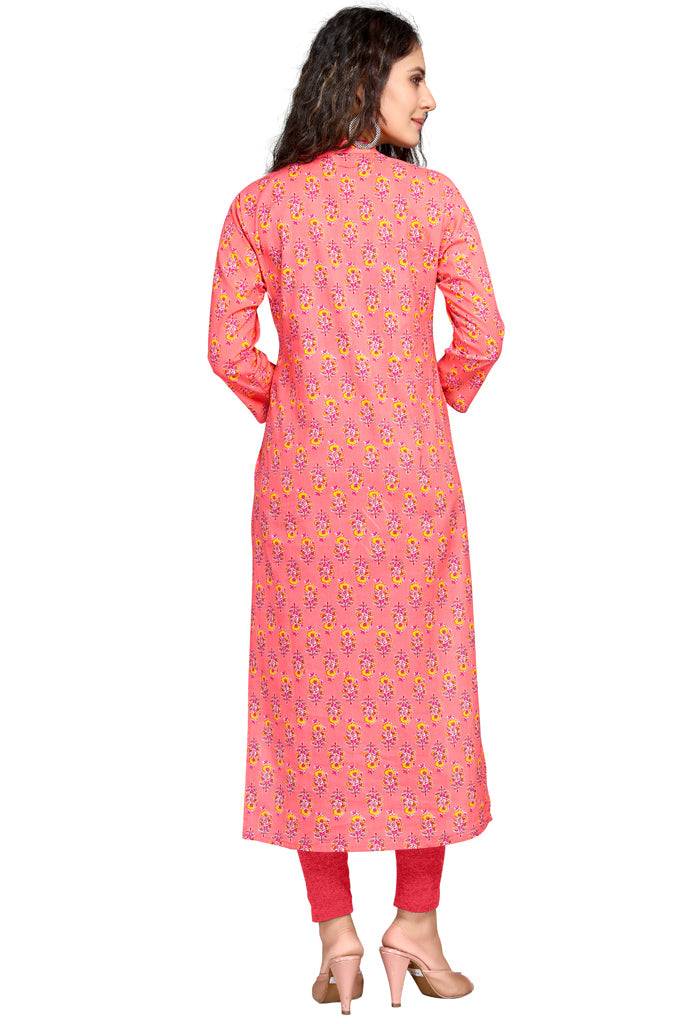 Baby Pink Pure Cambric Cotton Jaipuri Printed Kurti - Rajnandini