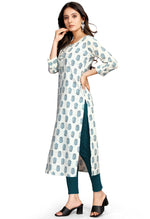 Load image into Gallery viewer, White And Blue Pure Cambric Cotton Jaipuri Printed Kurti