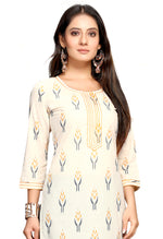 Load image into Gallery viewer, Off-White &amp; Yellow Pure Cambric Cotton Jaipuri Printed Kurti