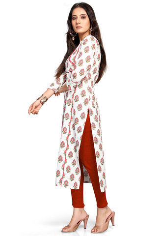 White Pure Cambric Cotton Jaipuri Printed Kurti